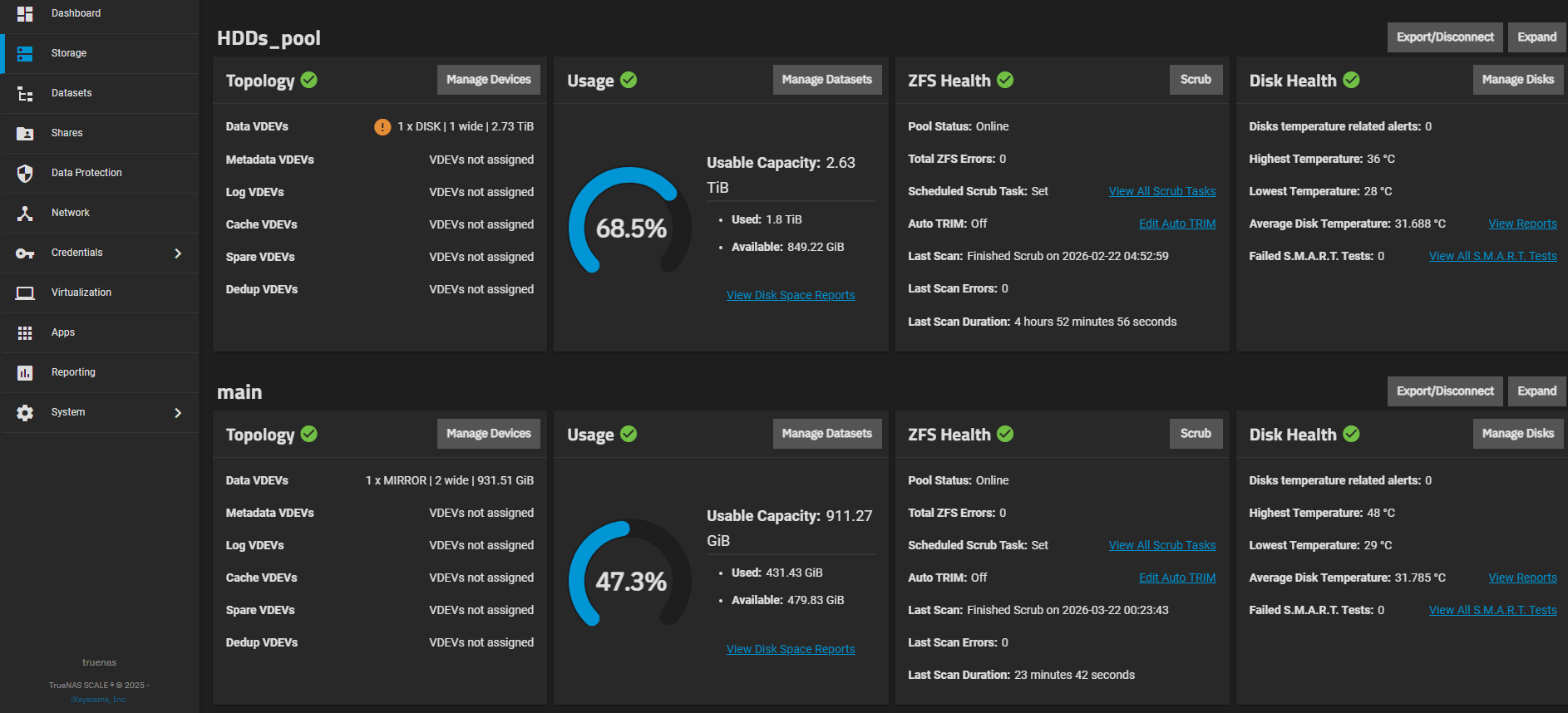 Gestion des disques et du pool de stockage